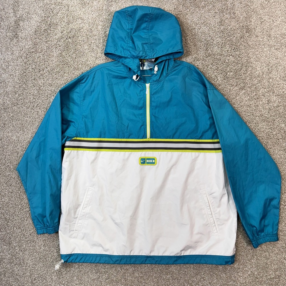 Nike Windbreaker Boys XL Pullover Blue White Colorblock Half Zip Hooded EUC